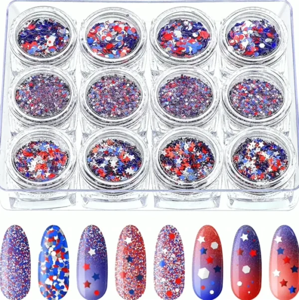 Dozen Boxes 4th of July Nail Glitter Art