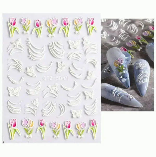 Embossed Flower Manicure Art Decals (Four Sheets)