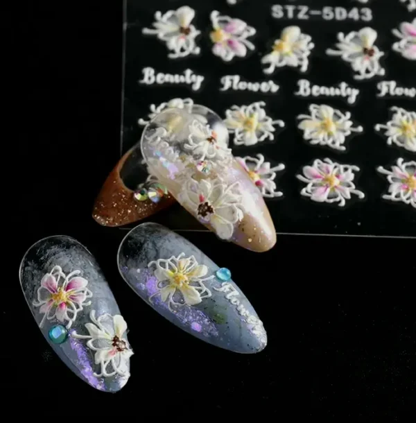 Embossed Flower Manicure Art Decals (Four Sheets)