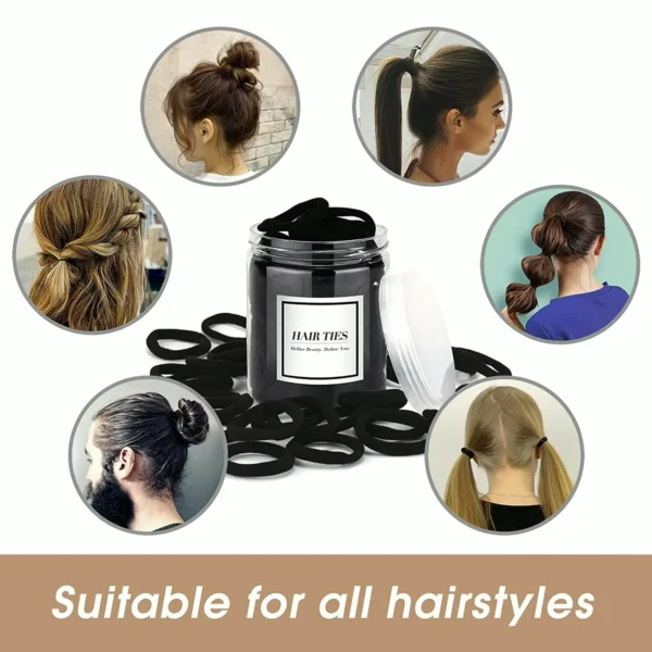 50-Pack Black Hair Bands, Seamless Hair Elastics