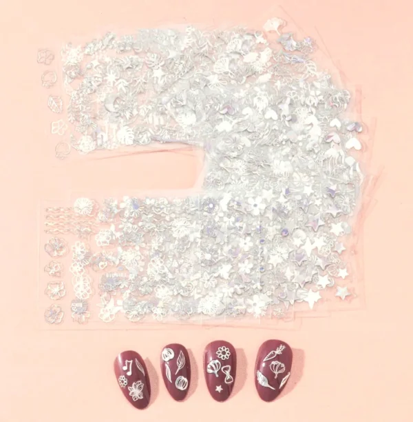 Thirty Sheet Metallic Nail Art Stickers Aurora Laser 3D Designs