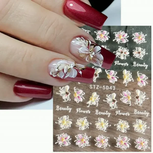 Embossed Flower Manicure Art Decals (Four Sheets)