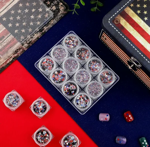 Dozen Boxes 4th of July Nail Glitter Art