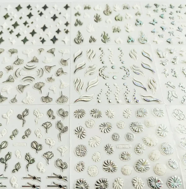 Thirty Sheet Metallic Nail Art Stickers Aurora Laser 3D Designs