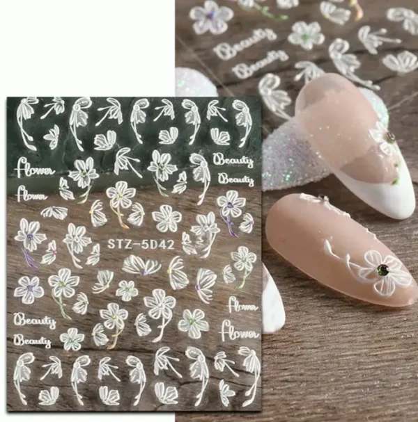 Embossed Flower Manicure Art Decals (Four Sheets)