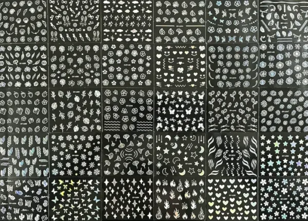Thirty Sheet Metallic Nail Art Stickers Aurora Laser 3D Designs