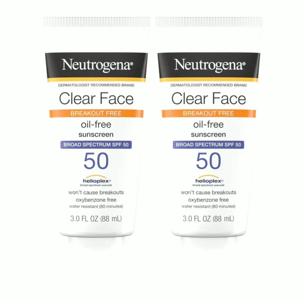 Neutrogena Clear Sunscreen SPF 50 Breakouts Twin Set 3 oz Each